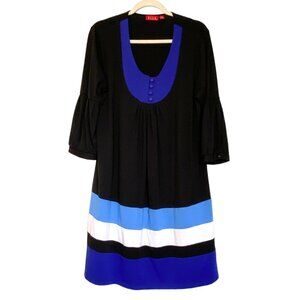 Elle Women’s Dress Black and Blue 3/4 Sleeve Color Block Dress Size XLarge